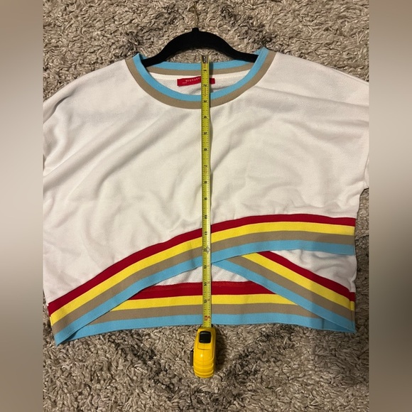 Dreamer White & Rainbow Asymmetrical Long Sleeve Crop Top size Medium (J120) - Picture 12 of 13